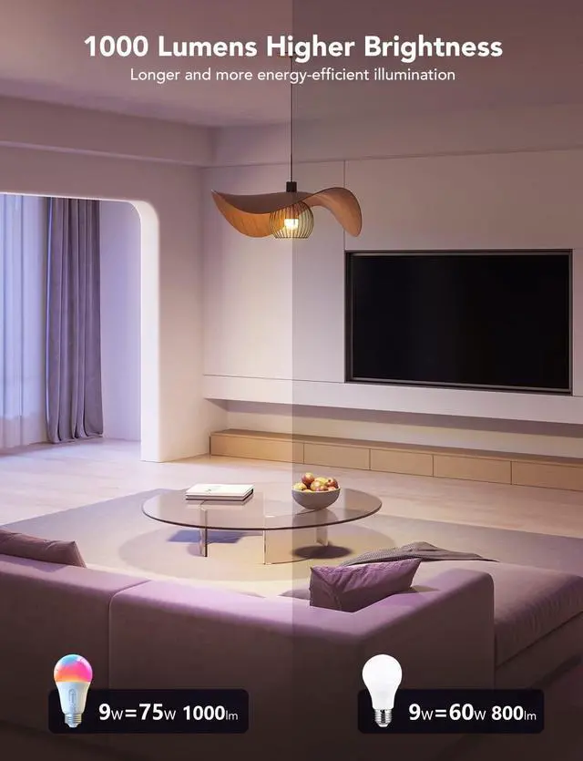 Alt view image 2 of 7 - Govee LED Smart Light Bulbs, 1000LM Color Changing Light Bulb, Wi-Fi & Bluetooth Light Bulbs, Work with Alexa and Google Assistant, Dimmable RGBWW A19 75W Equivalent Smart Bulbs, 2 Pack