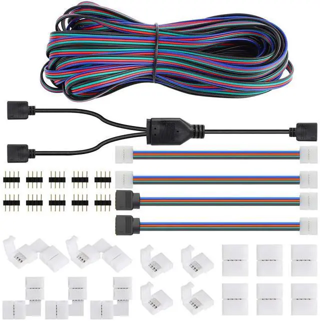 Main image of SUPERNIGHT 3528 2835 4 Pin 8mm LED Strip Connector, RGB Rope Lights Connector Kit, Gapless Solderless Clip, 32.8ft Extension Wire Cable, L Shape PCB (for 8mm Width Strip)