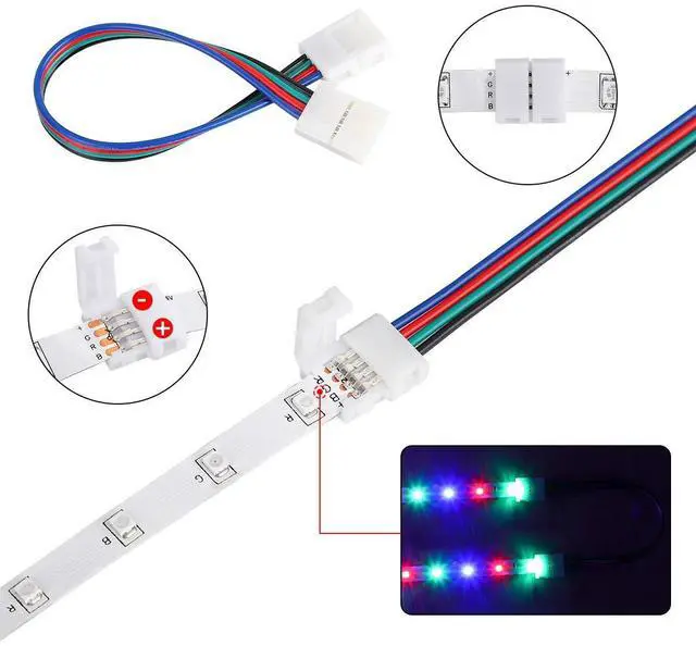 Alt view image 2 of 7 - SUPERNIGHT 3528 2835 4 Pin 8mm LED Strip Connector, RGB Rope Lights Connector Kit, Gapless Solderless Clip, 32.8ft Extension Wire Cable, L Shape PCB (for 8mm Width Strip)