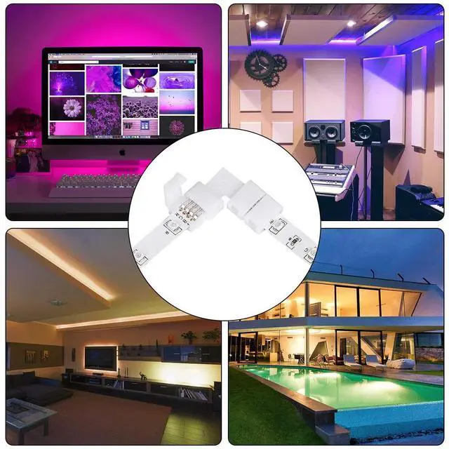 Alt view image 7 of 7 - SUPERNIGHT 3528 2835 4 Pin 8mm LED Strip Connector, RGB Rope Lights Connector Kit, Gapless Solderless Clip, 32.8ft Extension Wire Cable, L Shape PCB (for 8mm Width Strip)