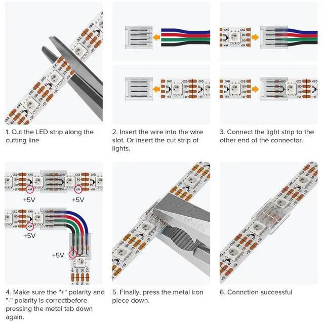 Alt view image 6 of 6 - BTF-LIGHTING 4 Pin 10mm 0.39in Width Transparent Connector Kit,4pcs Gapless Solderless 8pcs Corner Connectors,4pcs 5.9in Long 22AWG Extension Wires,Support WS2815 WS2813 etc SMD LED Strip