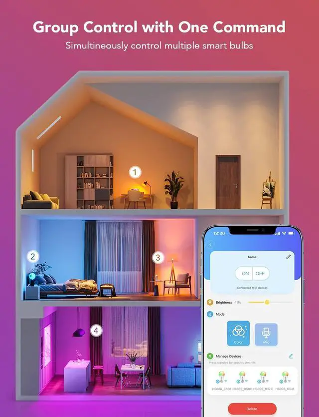 Alt view image 6 of 7 - Govee LED Smart Light Bulbs, 1000LM Color Changing Light Bulb, Wi-Fi & Bluetooth Light Bulbs, Work with Alexa and Google Assistant, Dimmable RGBWW A19 75W Equivalent Smart Bulbs, 2 Pack