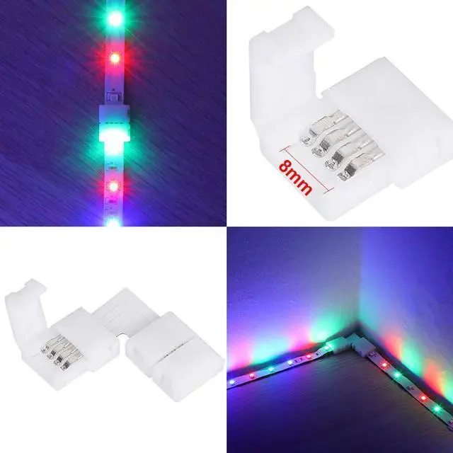 Alt view image 5 of 7 - SUPERNIGHT 3528 2835 4 Pin 8mm LED Strip Connector, RGB Rope Lights Connector Kit, Gapless Solderless Clip, 32.8ft Extension Wire Cable, L Shape PCB (for 8mm Width Strip)
