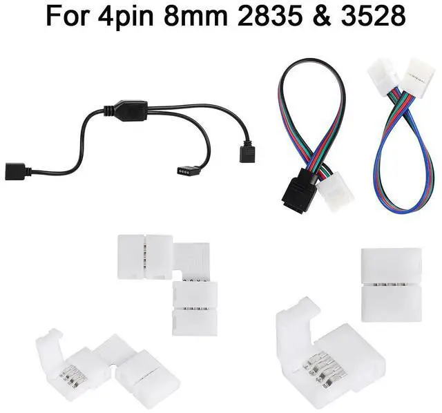 Alt view image 6 of 7 - SUPERNIGHT 3528 2835 4 Pin 8mm LED Strip Connector, RGB Rope Lights Connector Kit, Gapless Solderless Clip, 32.8ft Extension Wire Cable, L Shape PCB (for 8mm Width Strip)