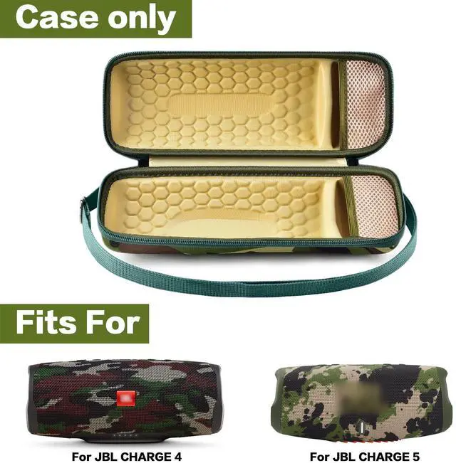 Alt view image 2 of 7 - Hard Travel Case for JBL Charge 4/ Charge 5 Waterproof Bluetooth Speaker. Carrying Storage Bag Fits Charger and USB Cable - Squad Camo (Case Only)