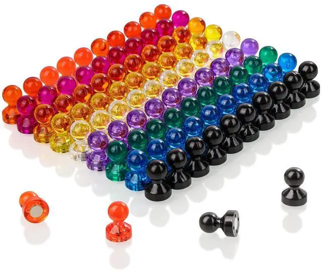 Main image of 90 PCS Colorful Strong Magnetic Push Pin Magnets, 9 Assorted Color Magnetic Push Pin Magnets for Office, Classroom, Kitchen Home and School, Map Magnets, Whiteboard Magnets