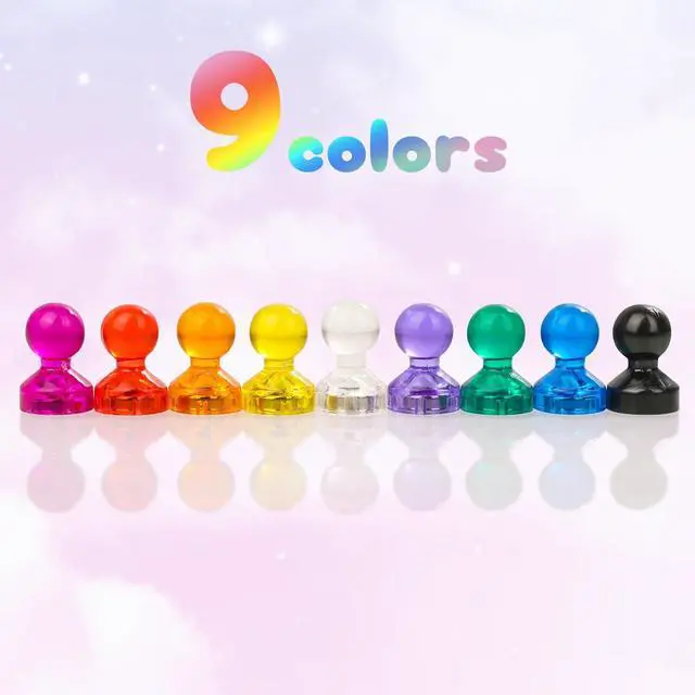 Alt view image 2 of 7 - 90 PCS Colorful Strong Magnetic Push Pin Magnets, 9 Assorted Color Magnetic Push Pin Magnets for Office, Classroom, Kitchen Home and School, Map Magnets, Whiteboard Magnets