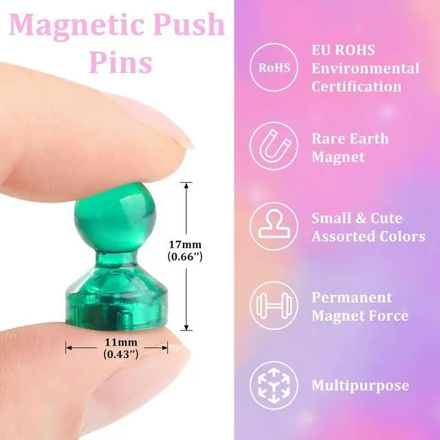 Alt view image 3 of 7 - 90 PCS Colorful Strong Magnetic Push Pin Magnets, 9 Assorted Color Magnetic Push Pin Magnets for Office, Classroom, Kitchen Home and School, Map Magnets, Whiteboard Magnets