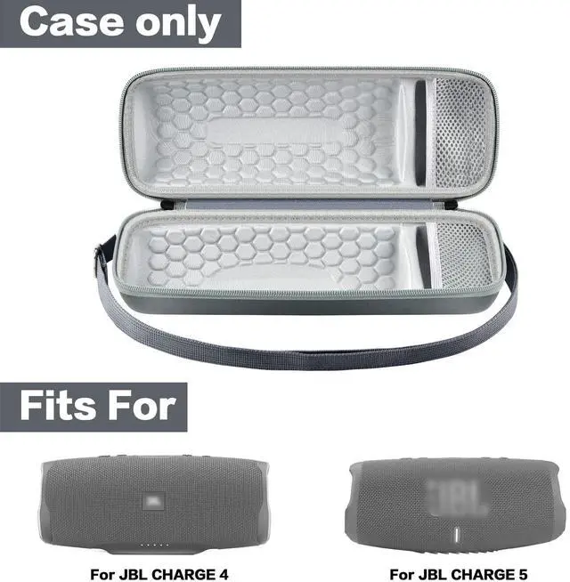 Alt view image 2 of 7 - Hard Travel Case for JBL Charge 4/ Charge 5 Waterproof Bluetooth Speaker. Carrying Storage Bag Fits Charger and USB Cable - Grey+Inside Grey (Case Only)