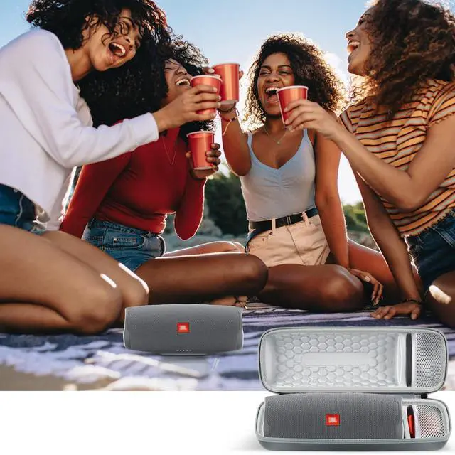 Alt view image 6 of 7 - Hard Travel Case for JBL Charge 4/ Charge 5 Waterproof Bluetooth Speaker. Carrying Storage Bag Fits Charger and USB Cable - Grey+Inside Grey (Case Only)