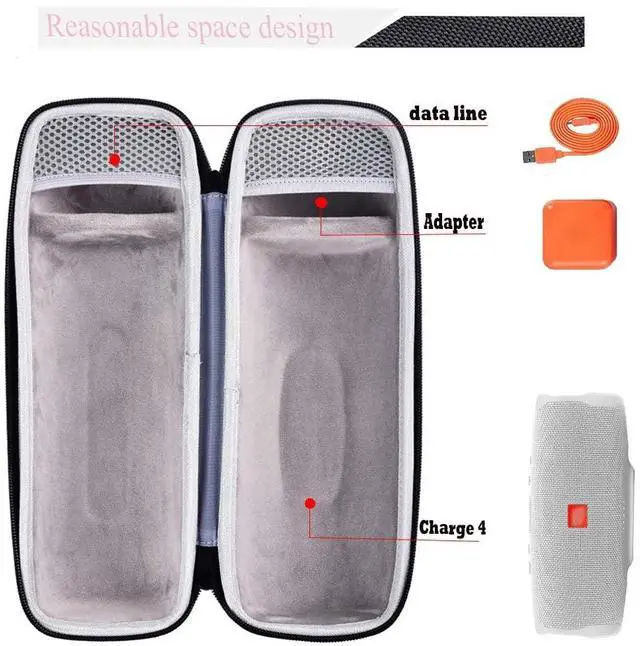 Alt view image 2 of 7 - Comecase Hard Travel Case for JBL Charge 4/ Charge 5 Waterproof Bluetooth Speaker. Carrying Storage Bag Fits Charger and USB Cable - Grey Inside (Case Only)