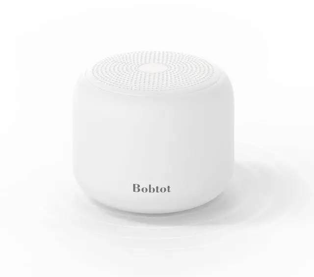 Main image of Bobtot Portable Bluetooth Speakers with Strap Easy to Carry, Wireless IPX5 Waterproof Mini Speaker with Loud Stereo Sound, 20 Hours Playtime, Rechargeable Battery, Built-in Microphone, White