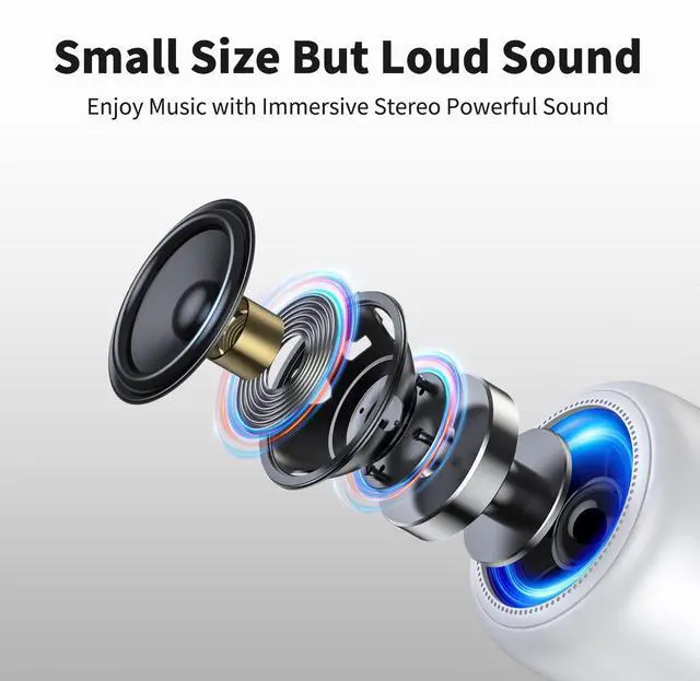 Alt view image 3 of 7 - Bobtot Portable Bluetooth Speakers with Strap Easy to Carry, Wireless IPX5 Waterproof Mini Speaker with Loud Stereo Sound, 20 Hours Playtime, Rechargeable Battery, Built-in Microphone, White