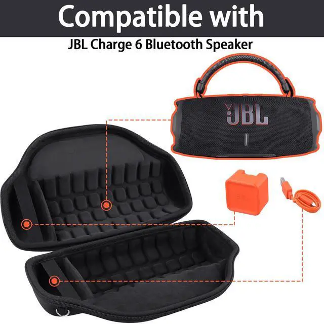 Alt view image 4 of 7 - Case for JBL Charge 6 Waterproof Portable Bluetooth Speaker, Hard Travel Case with Detachable Shoulder Strap (Black Case)