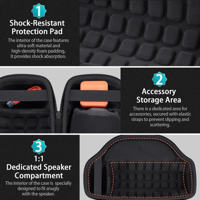 Alt view image 5 of 7 - Case for JBL Charge 6 Waterproof Portable Bluetooth Speaker, Hard Travel Case with Detachable Shoulder Strap (Black Case)