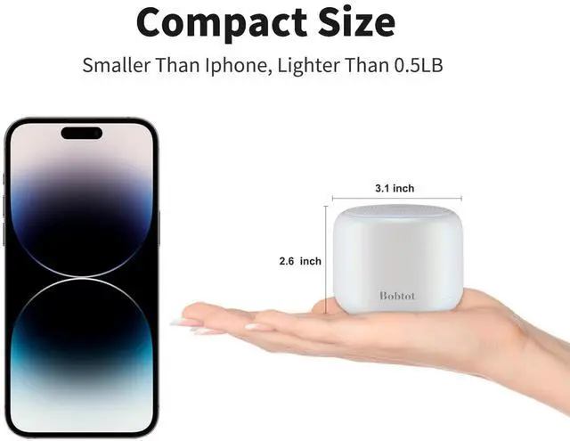 Alt view image 6 of 7 - Bobtot Portable Bluetooth Speakers with Strap Easy to Carry, Wireless IPX5 Waterproof Mini Speaker with Loud Stereo Sound, 20 Hours Playtime, Rechargeable Battery, Built-in Microphone, White