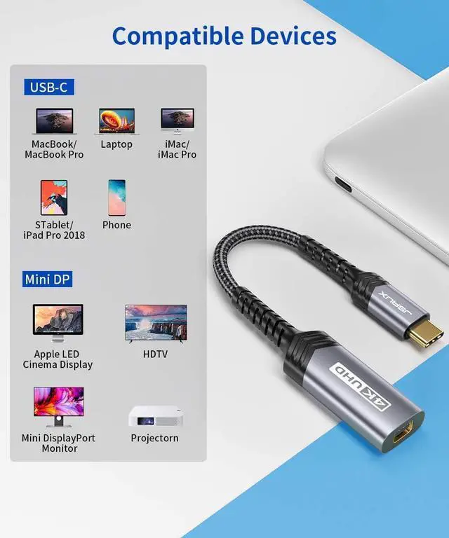 Alt view image 7 of 7 - USB C to Mini DisplayPort Adapter, 4K@60Hz, USB-C to Mini DisplayPort, Uni-Directional, for DP Alt Mode Devices, Not Compatible with Thunderbolt/Thunderbolt 2 Displays