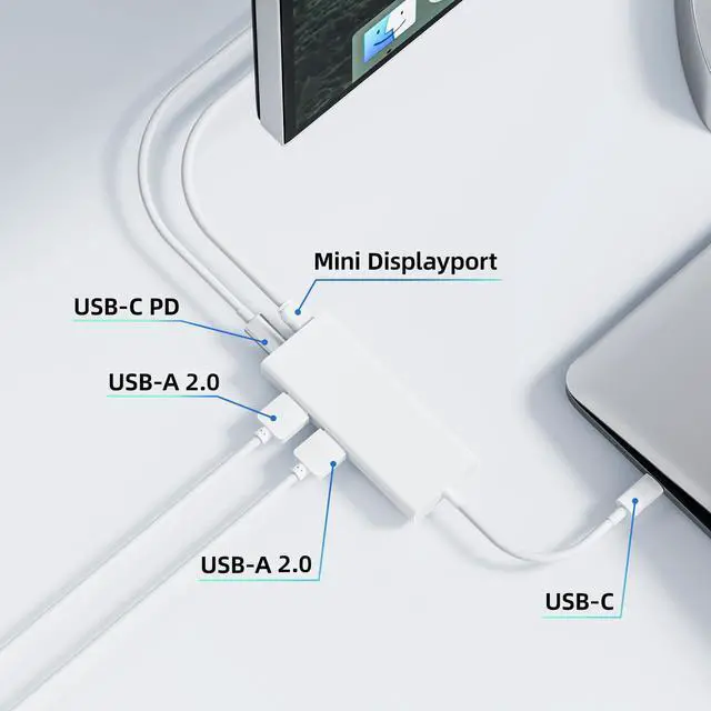 Alt view image 6 of 7 - BolAAzuL USB C to Mini DisplayPort Multiport Adapter 4K@60Hz, Not Work with All Apple Cinema Displays, Type C to Mini DP Converter with 65W PD Charging Port & 2XUSB 2.0 Ports