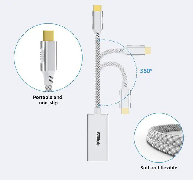 Alt view image 5 of 7 - USB C to Mini DisplayPort Adapter 4K@60Hz, USB Type C (Thunderbolt 3) to Mini DP Adapter for iPhone 15, M1/M2 MacBook, MacBook Air/Pro 2016-2023, Galaxy S8-S23, Steam Deack and Rog Ally