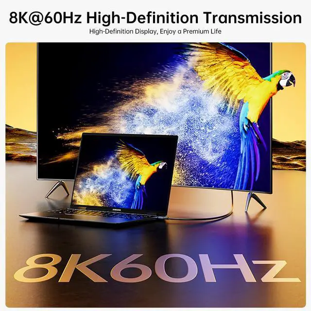 Alt view image 7 of 7 - biaze USB C to DisplayPort 1.4 Cable 8K@60Hz 4K@240Hz, Unidirectional Thunderbolt 4/3 to DisplayPort Cord USB C to DP Cable 32.4Gbps for iPhone 15/16 Galaxy Laptop MacBook Pro/Air Monitor(3.3ft)