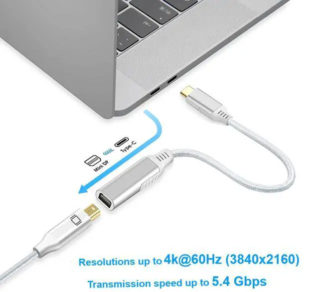 Alt view image 5 of 7 - USB C to Mini DisplayPort Adapter,USB-C to Mini Displayport 4K@60Hz & Nylon Compatible with MacBook Pro 2016-2023/Air,ChromeBook
