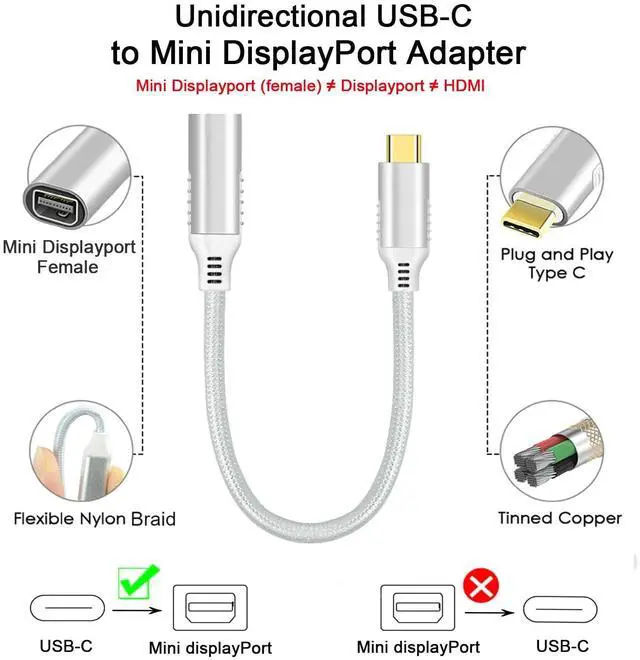 Alt view image 2 of 7 - USB C to Mini DisplayPort Adapter,USB-C to Mini Displayport 4K@60Hz & Nylon Compatible with MacBook Pro 2016-2023/Air,ChromeBook