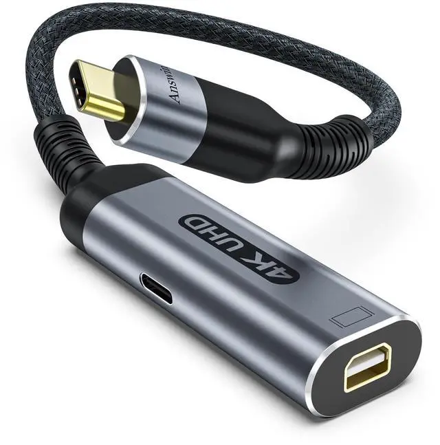 Main image of Answin USB C to Mini DisplayPort with PD Fast 100W Charging Adapter 4K@60Hz Thunderbolt 3/4 Compatible with iPhone 15/16, M1/M3 MacBook, iPad, Galaxy S24, Steam Deck ROG Ally