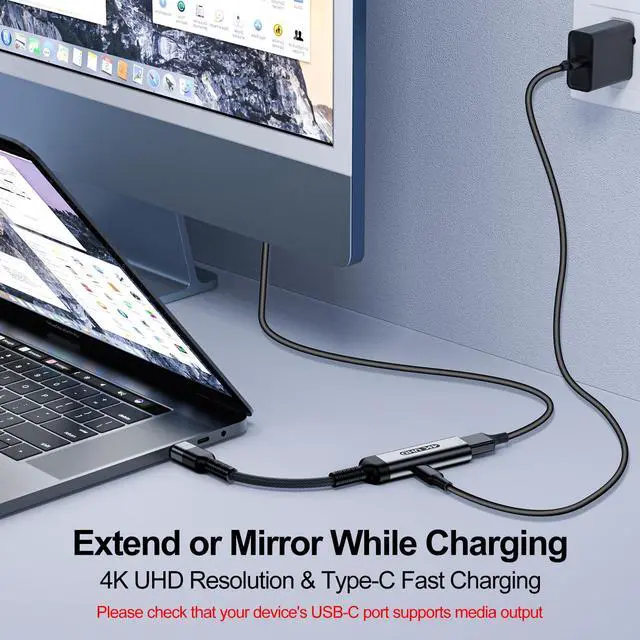 Alt view image 2 of 7 - Answin USB C to Mini DisplayPort with PD Fast 100W Charging Adapter 4K@60Hz Thunderbolt 3/4 Compatible with iPhone 15/16, M1/M3 MacBook, iPad, Galaxy S24, Steam Deck ROG Ally