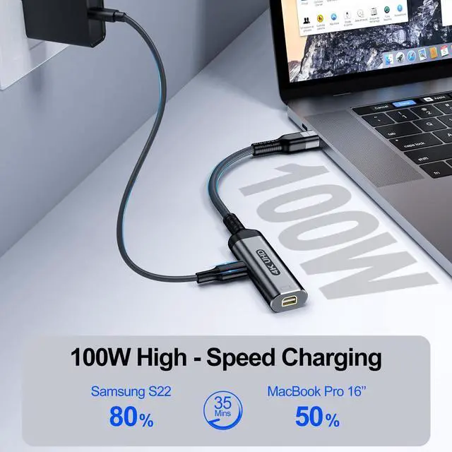 Alt view image 3 of 7 - Answin USB C to Mini DisplayPort with PD Fast 100W Charging Adapter 4K@60Hz Thunderbolt 3/4 Compatible with iPhone 15/16, M1/M3 MacBook, iPad, Galaxy S24, Steam Deck ROG Ally