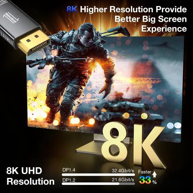 Alt view image 3 of 7 - 8K@60Hz USB C to DisplayPort 1.4 Adapter,Bidirectional Type C to Display Port Adapter,Thunderbolt 3/4 to DP Converter Compatible with MacBook,iPhone 15 16 17,iPad Pro,Samsung,Lenovo/HP/Dell/ASUS