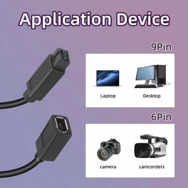 Alt view image 4 of 5 - RIIEYOCA 20cm IEEE 1394b 9 Pin Male to 1394 6 Pin Female Cable Firewire 400Mbps to FireWire 800Mbps Cable for PC, Printer,Scanner, DVD Player,Black