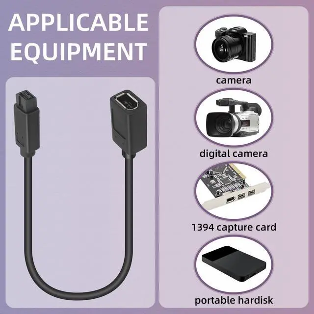 Alt view image 5 of 5 - RIIEYOCA 20cm IEEE 1394b 9 Pin Male to 1394 6 Pin Female Cable Firewire 400Mbps to FireWire 800Mbps Cable for PC, Printer,Scanner, DVD Player,Black