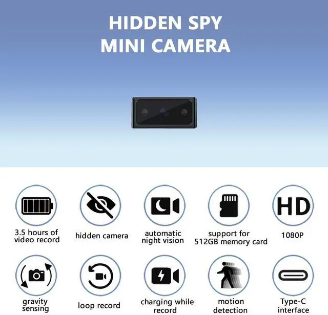 Alt view image 2 of 7 - Hidden Camera Mini Spy Camera 1080P Small Security Camera, Tiny Portable Camera, Covert Nanny Cam, Indoor Home Office Security Cameras, Night Vision, Motion Detection, Gravity Sensor, Loop Record