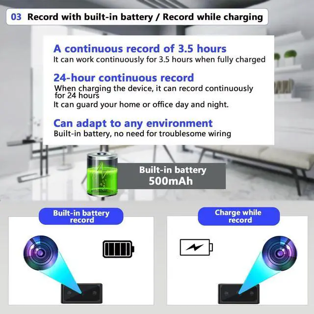 Alt view image 4 of 7 - Hidden Camera Mini Spy Camera 1080P Small Security Camera, Tiny Portable Camera, Covert Nanny Cam, Indoor Home Office Security Cameras, Night Vision, Motion Detection, Gravity Sensor, Loop Record