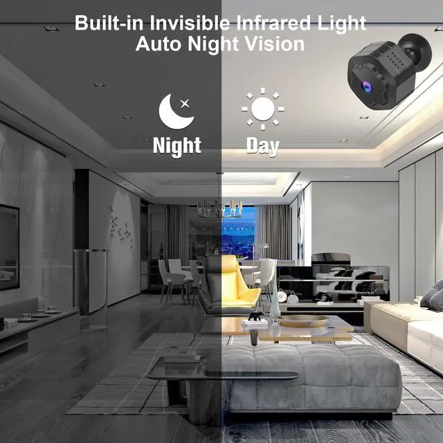 Alt view image 4 of 7 - Mini WiFi Spy Hidden Camera Wireless Portable Nanny Cam for Home,4K Ultra HD Small Security Cameras with Motion Detection,Auto Night Vision Monitor Cameras for Indoor Pets Baby