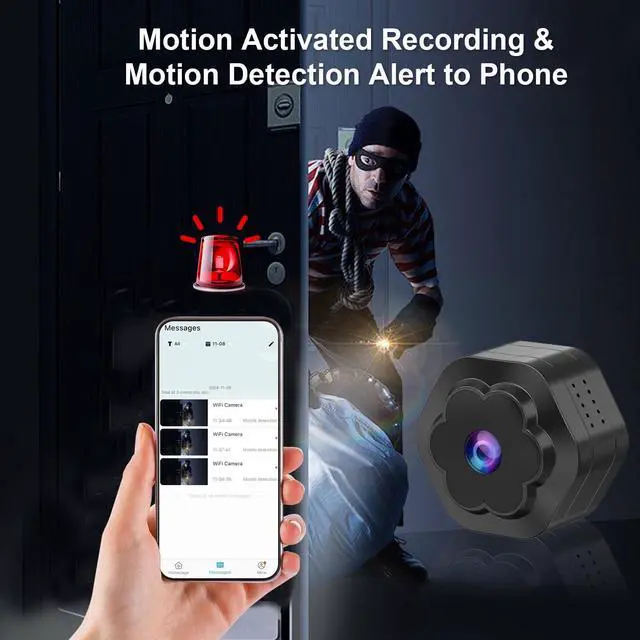 Alt view image 3 of 7 - Mini WiFi Spy Hidden Camera Wireless Portable Nanny Cam for Home,4K Ultra HD Small Security Cameras with Motion Detection,Auto Night Vision Monitor Cameras for Indoor Pets Baby