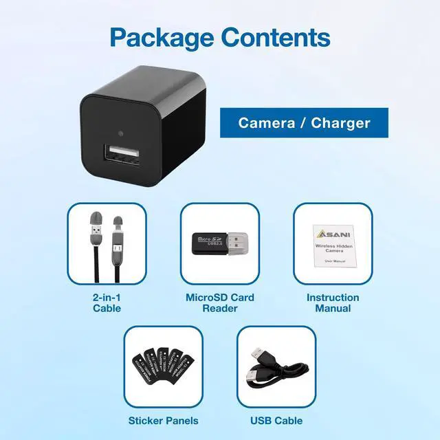 Alt view image 6 of 7 - Asani Hidden Spy Camera USB Charger - Records Video ONLY - Home & Office Security Nanny Cam with Micro SD Card Slot, Motion Detection, 1080P Full HD Video, Ideal for Home Monitoring, Pets