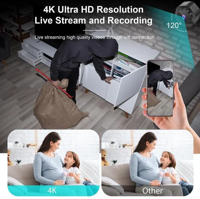 Alt view image 2 of 7 - Mini WiFi Spy Hidden Camera Wireless Portable Nanny Cam for Home,4K Ultra HD Small Security Cameras with Motion Detection,Auto Night Vision Monitor Cameras for Indoor Pets Baby
