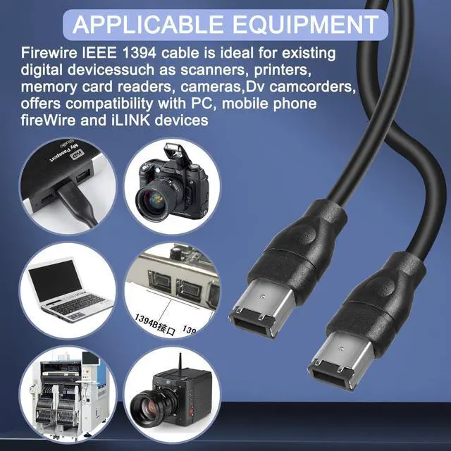 Alt view image 4 of 7 - HATMINI 1394 Firewire 400 Cable,6FT IEEE 1394 Firewire 6 Pin Male to 6 Pin Male Adapter Cable Firewire DV Cable for Printer, PC, Scanner, Camcorder