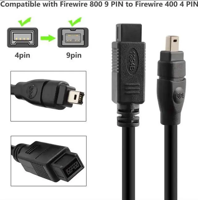 Alt view image 3 of 7 - Vszerda Firewire 800 to 400 Cable 9Pin to 4Pin IEEE 1394 Adapter Cord for DV, Camera, Camcorder, MacBook Pro, Mac mini, iMac PC, Digital Cameras, SLR, Printer (6FT)