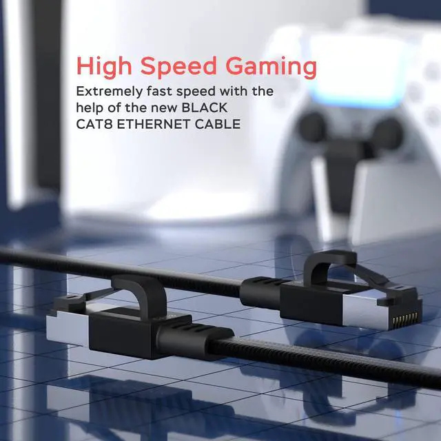 Alt view image 6 of 7 - Smolink Ethernet Cable 50 ft, Cat 8 Ethernet Cable with 40Gbps 2000Mhz High Speed Ethernet Cable, Shielded Heavy Duty SFTP RJ45 LAN Cable Patch Cord for Modem Router Gaming PC PS4/5/6 Xbox, Black