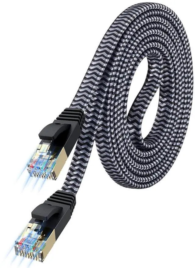 Main image of Cat 7 Ethernet Cable 10ft - Flat Design, Easy Install, Nylon Braided, More Durable High Speed Internet Cable Network Cord Shielded LAN Cables for Computers, Routers, Switches, and Gaming Consoles