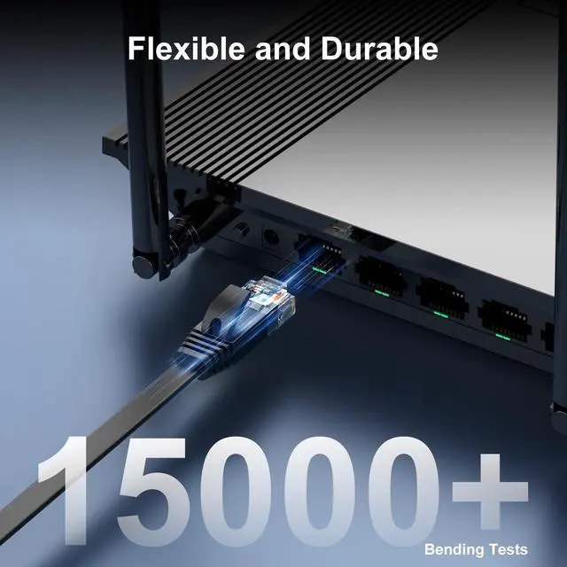 Alt view image 6 of 7 - Cat 6 Ethernet Cable 10ft 2-Pack, Indoor&Outdoor, High Speed 10Gbps Internet Network, Pure Copper Flat Ethernet Patch Cable Long, Computer LAN Cable with Clips&Straps for Router,Modem,PS4/5, Black