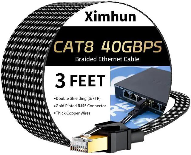 Main image of Cat 8 Ethernet Cables 3FT, 6FT 10FT 15FT 20FT 25FT 30FT 40FT 50FT 60FT 75FT 100FT High-Speed Braided Internet Network Cord with RJ45 Connector 40Gbps 2000Mhz Heavy Duty LAN Cable Shielded Indoor