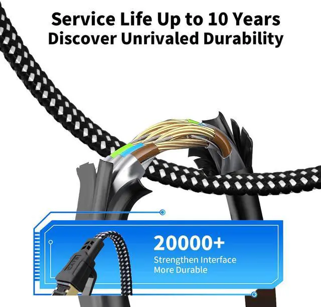 Alt view image 3 of 7 - Cat 8 Ethernet Cable 50 FT, High-Speed Braided Internet Cable Network Cord with RJ45 Connector 40Gbps 2000Mhz Heavy Duty LAN Cable Shielded Indoor