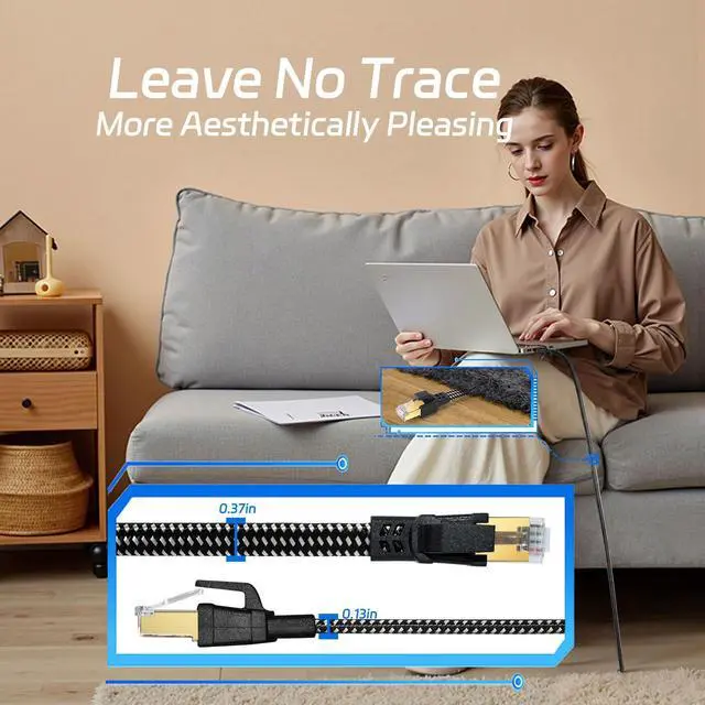 Alt view image 6 of 7 - Cat 8 Ethernet Cable 50 FT, High-Speed Braided Internet Cable Network Cord with RJ45 Connector 40Gbps 2000Mhz Heavy Duty LAN Cable Shielded Indoor