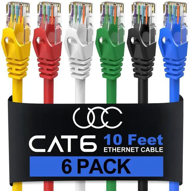 Main image of Cat6 Ethernet Cable, 10 Feet(6 Pack) LAN, utp Cat 6, RJ45, Network Cord, Patch, Internet Cable - 10 Feet