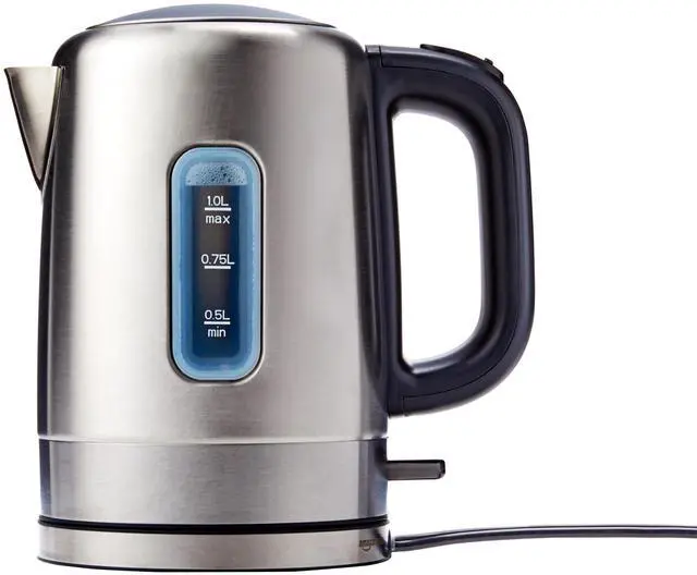 Main image of Amazon Basics Electric Stainless Steel Kettle for Tea and Coffee, BPA-Free, Fast Boiling, Auto Shut-Off, 1.1 Quarts, 1500W, Black and Silver