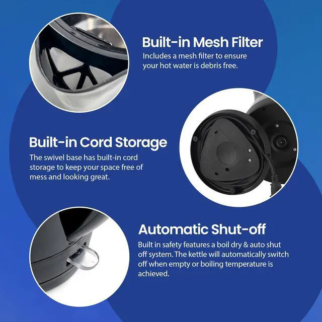 Alt view image 5 of 6 - Elite Gourmet EKT8690 1.7L Electric Tea Kettle 1500W Hot Water Heater Boiler BPA-Free, Fast Boil, Water Level Window and Auto Shut-Off, Black