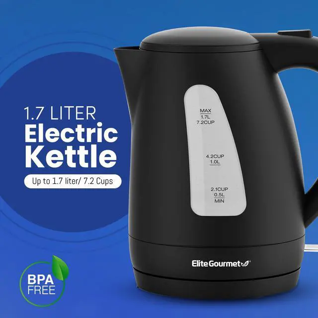 Alt view image 2 of 6 - Elite Gourmet EKT8690 1.7L Electric Tea Kettle 1500W Hot Water Heater Boiler BPA-Free, Fast Boil, Water Level Window and Auto Shut-Off, Black